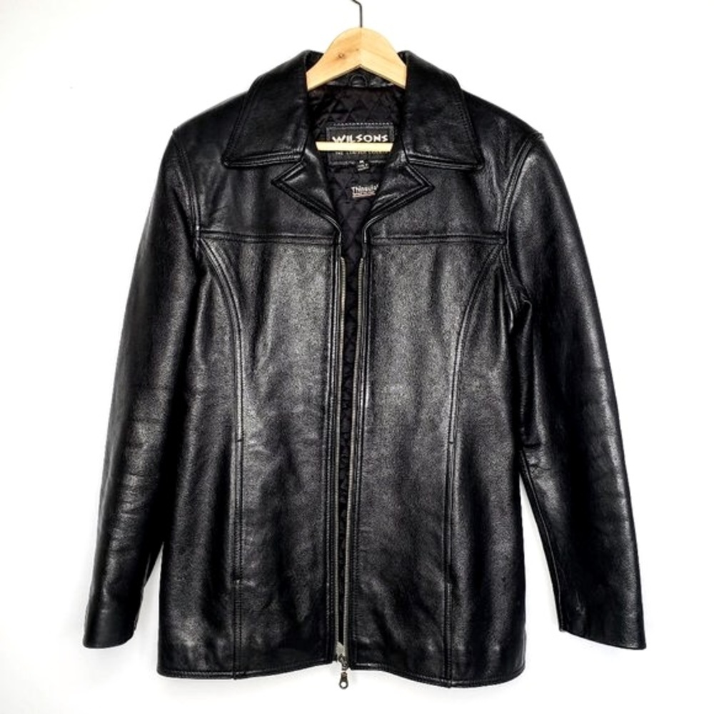 Wilson's Black Leather Zip Up Motorcycle Jacket Women's Winter Weighted Punk M